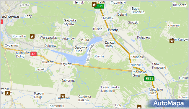 mapa Krynki gmina Brody, Krynki gmina Brody na mapie Targeo