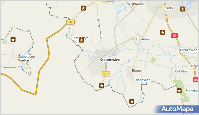 mapa Krzanowice powiat raciborski, Krzanowice powiat raciborski na mapie Targeo