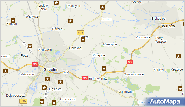 mapa Krzepice gmina Strzelin, Krzepice gmina Strzelin na mapie Targeo