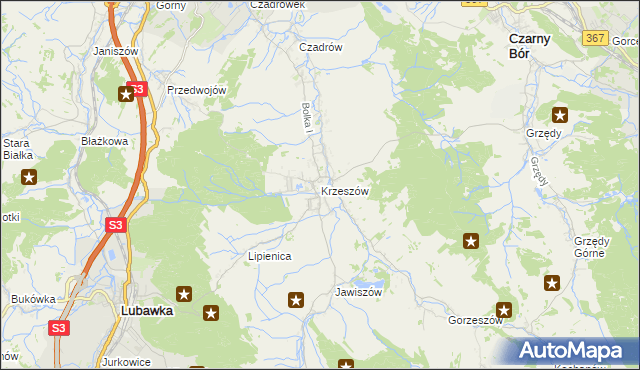 mapa Krzeszów gmina Kamienna Góra, Krzeszów gmina Kamienna Góra na mapie Targeo
