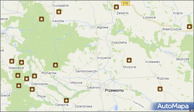 mapa Krzywina, Krzywina na mapie Targeo