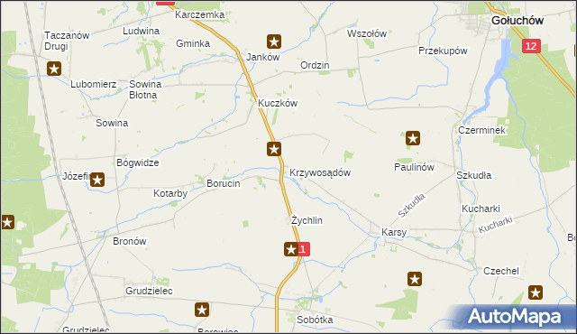 mapa Krzywosądów, Krzywosądów na mapie Targeo