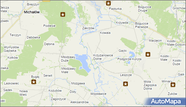 mapa Krzyżanowice Dolne, Krzyżanowice Dolne na mapie Targeo