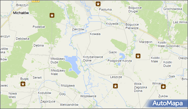 mapa Krzyżanowice Średnie, Krzyżanowice Średnie na mapie Targeo