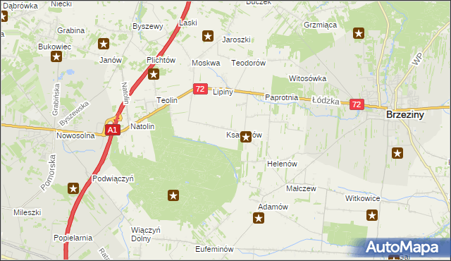 mapa Ksawerów gmina Nowosolna, Ksawerów gmina Nowosolna na mapie Targeo