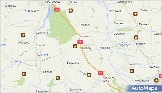 mapa Kuchary gmina Gołuchów, Kuchary gmina Gołuchów na mapie Targeo