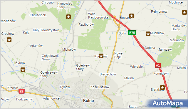 mapa Kuczków gmina Kutno, Kuczków gmina Kutno na mapie Targeo