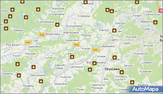 mapa Kuków gmina Stryszawa, Kuków gmina Stryszawa na mapie Targeo