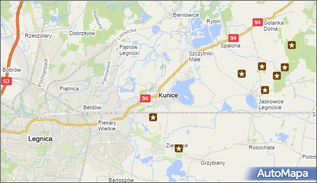 mapa Kunice powiat legnicki, Kunice powiat legnicki na mapie Targeo