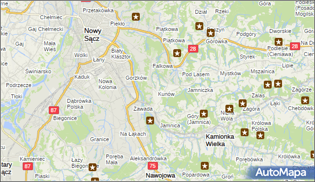 mapa Kunów gmina Chełmiec, Kunów gmina Chełmiec na mapie Targeo