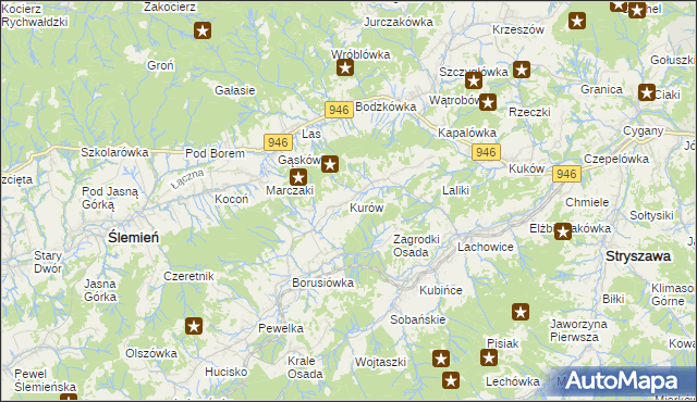 mapa Kurów gmina Stryszawa, Kurów gmina Stryszawa na mapie Targeo