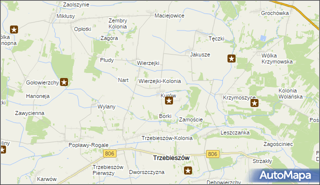 mapa Kurów gmina Trzebieszów, Kurów gmina Trzebieszów na mapie Targeo