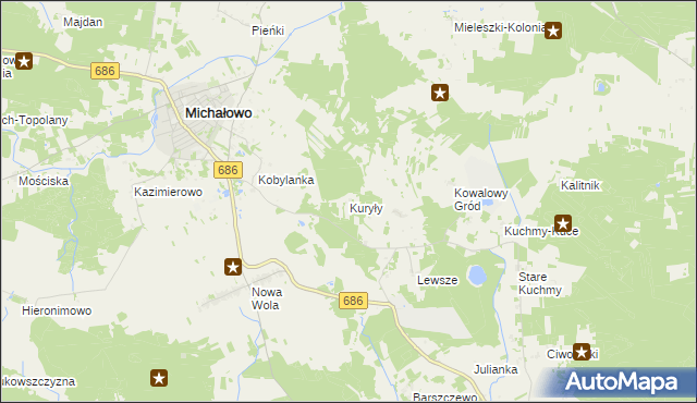 mapa Kuryły gmina Michałowo, Kuryły gmina Michałowo na mapie Targeo