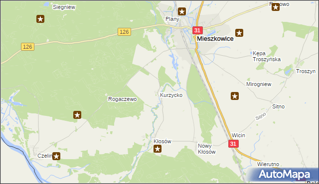 mapa Kurzycko, Kurzycko na mapie Targeo