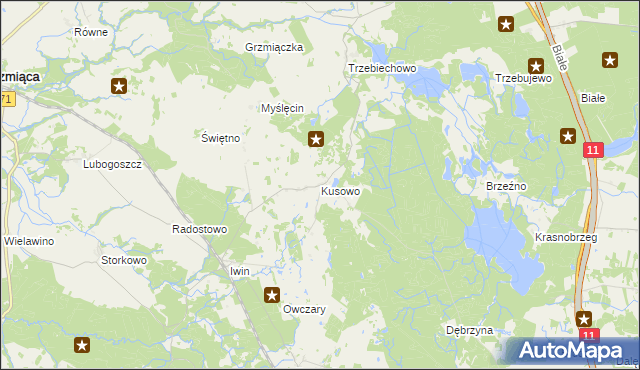 mapa Kusowo gmina Szczecinek, Kusowo gmina Szczecinek na mapie Targeo