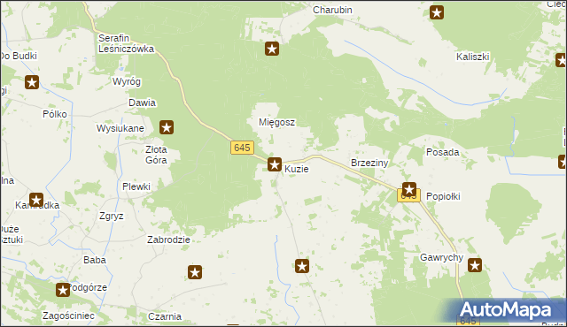 mapa Kuzie gmina Zbójna, Kuzie gmina Zbójna na mapie Targeo