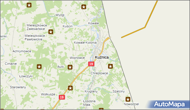 mapa Kuźnica powiat sokólski, Kuźnica powiat sokólski na mapie Targeo