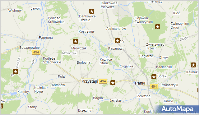 mapa Kuźnica Stara gmina Przystajń, Kuźnica Stara gmina Przystajń na mapie Targeo