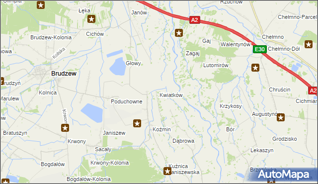 mapa Kwiatków gmina Brudzew, Kwiatków gmina Brudzew na mapie Targeo