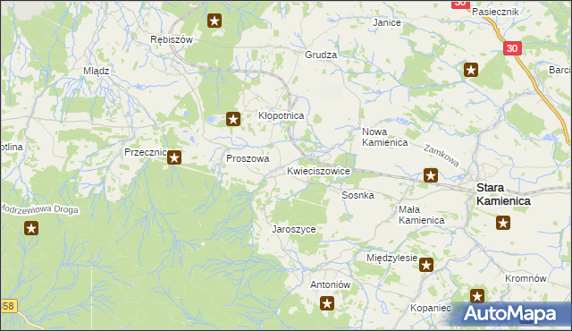 mapa Kwieciszowice, Kwieciszowice na mapie Targeo