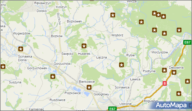 mapa Łączna gmina Kłodzko, Łączna gmina Kłodzko na mapie Targeo