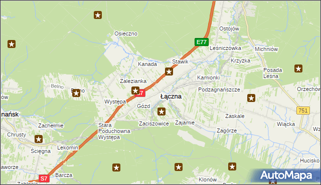 mapa Łączna powiat skarżyski, Łączna powiat skarżyski na mapie Targeo