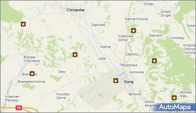 mapa Łada gmina Chrzanów, Łada gmina Chrzanów na mapie Targeo