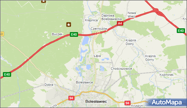 mapa Łąka gmina Bolesławiec, Łąka gmina Bolesławiec na mapie Targeo