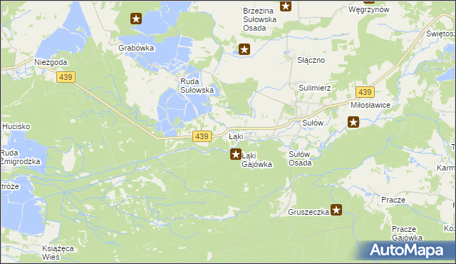 mapa Łąki gmina Milicz, Łąki gmina Milicz na mapie Targeo