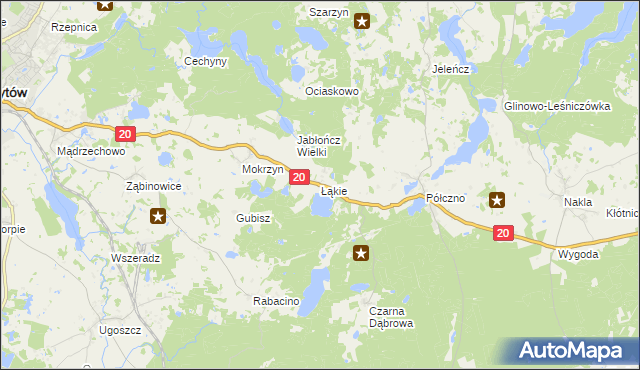 mapa Łąkie gmina Studzienice, Łąkie gmina Studzienice na mapie Targeo