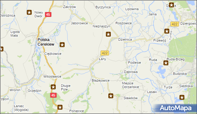 mapa Łany gmina Cisek, Łany gmina Cisek na mapie Targeo