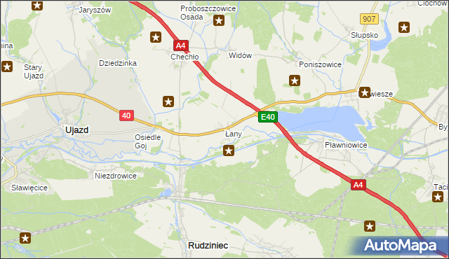 mapa Łany gmina Rudziniec, Łany gmina Rudziniec na mapie Targeo