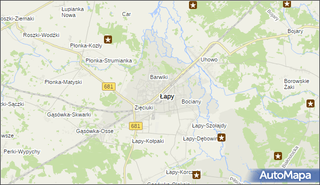 mapa Łapy, Łapy na mapie Targeo