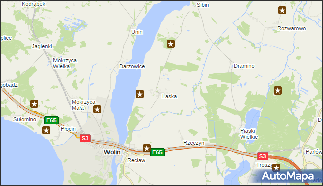 mapa Laska gmina Wolin, Laska gmina Wolin na mapie Targeo