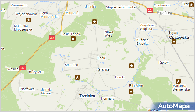 mapa Laski gmina Trzcinica, Laski gmina Trzcinica na mapie Targeo