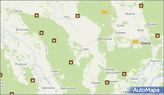 mapa Laski gmina Zbójna, Laski gmina Zbójna na mapie Targeo