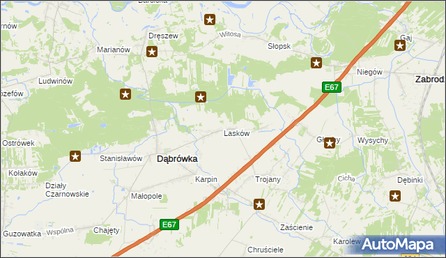 mapa Lasków gmina Dąbrówka, Lasków gmina Dąbrówka na mapie Targeo