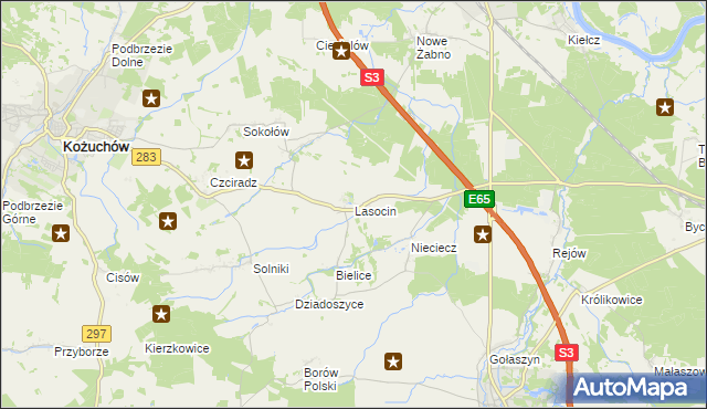 mapa Lasocin gmina Kożuchów, Lasocin gmina Kożuchów na mapie Targeo
