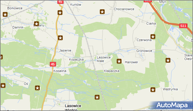 mapa Lasowice Małe gmina Lasowice Wielkie, Lasowice Małe gmina Lasowice Wielkie na mapie Targeo