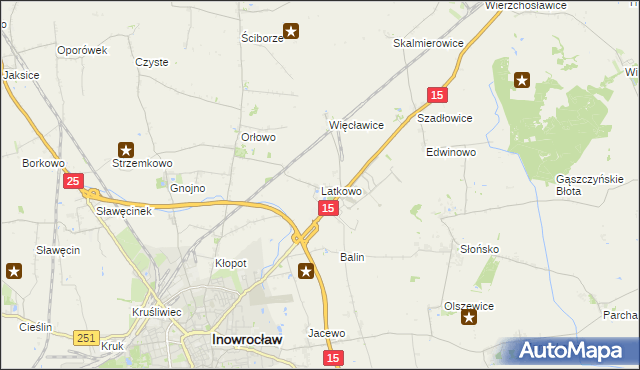 mapa Latkowo gmina Inowrocław, Latkowo gmina Inowrocław na mapie Targeo