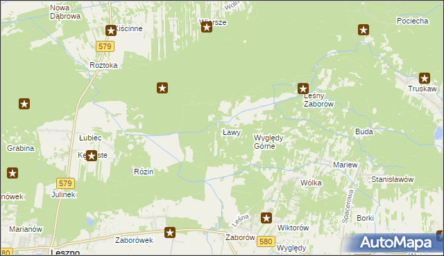 mapa Ławy gmina Leszno, Ławy gmina Leszno na mapie Targeo