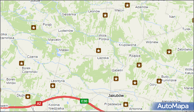 mapa Łaziska gmina Jakubów, Łaziska gmina Jakubów na mapie Targeo