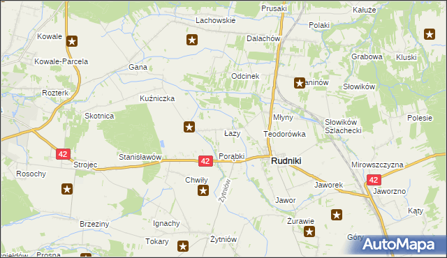 mapa Łazy gmina Rudniki, Łazy gmina Rudniki na mapie Targeo