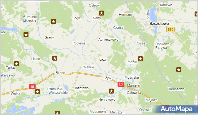 mapa Łazy gmina Szczutowo, Łazy gmina Szczutowo na mapie Targeo