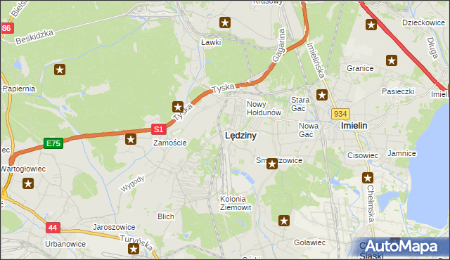 mapa Lędziny powiat bieruńsko-lędziński, Lędziny powiat bieruńsko-lędziński na mapie Targeo