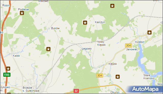 mapa Łęgowo gmina Sulechów, Łęgowo gmina Sulechów na mapie Targeo