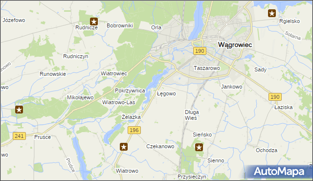 mapa Łęgowo gmina Wągrowiec, Łęgowo gmina Wągrowiec na mapie Targeo