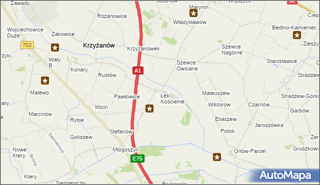 mapa Łęki Kościelne, Łęki Kościelne na mapie Targeo