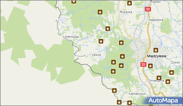 mapa Lesica gmina Międzylesie, Lesica gmina Międzylesie na mapie Targeo