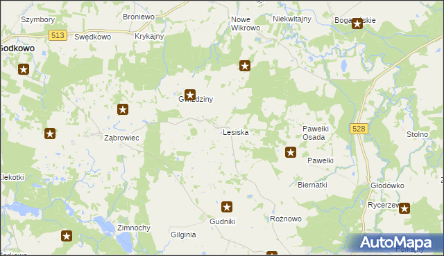mapa Lesiska gmina Godkowo, Lesiska gmina Godkowo na mapie Targeo